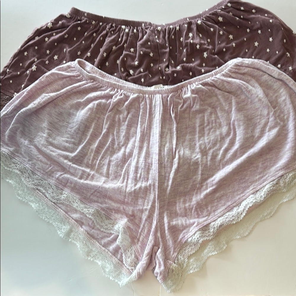 Women's Garage brand Lace Trim Pajama Shorts x2- Purple and Pink XS